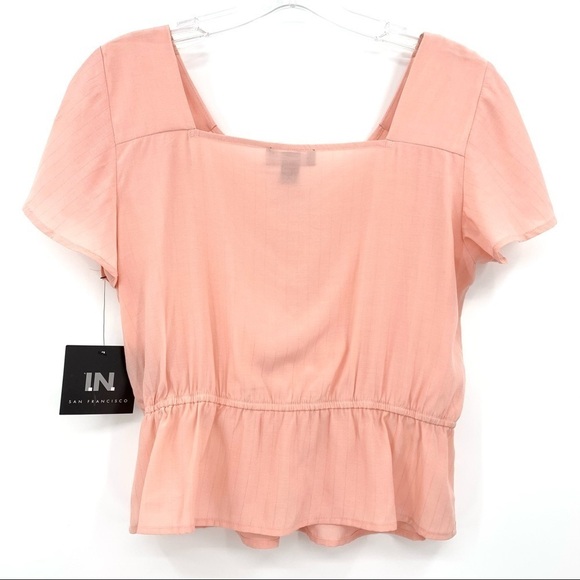 I.N. San Francisco Pink Split-Flutter Sleeve Peplum Blouse Top Size Small - Picture 2 of 8